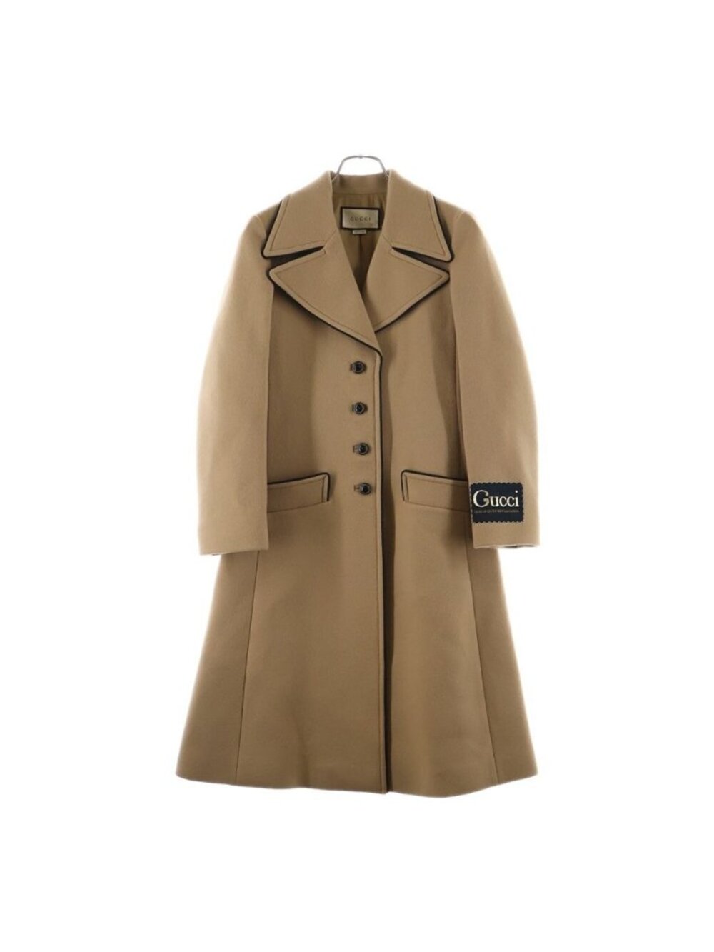 Gucci Sleeve Logo Single Breasted Wool Long Coat Chesterfield Brown 36